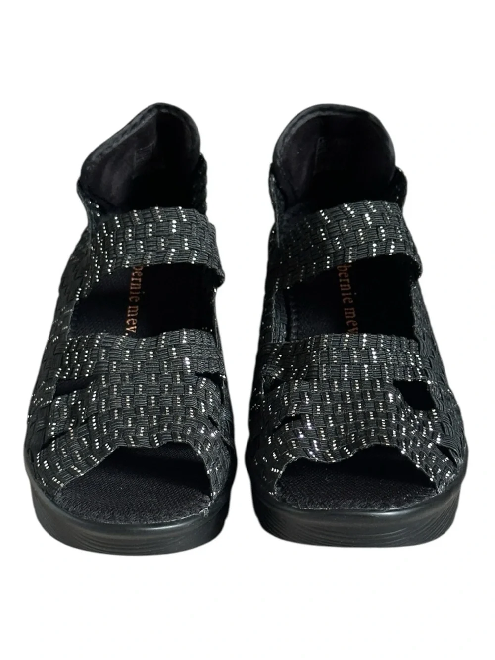 Bernie Mev Woven Platform Wedge Sandals EU 41 US 10 Black Metallic Comfort